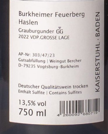 Bercher, Haslen Burkheimer Feuerberg Grauburgunder GG