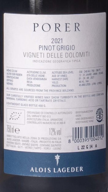 Alois Lageder, Porer Pinot Grigio