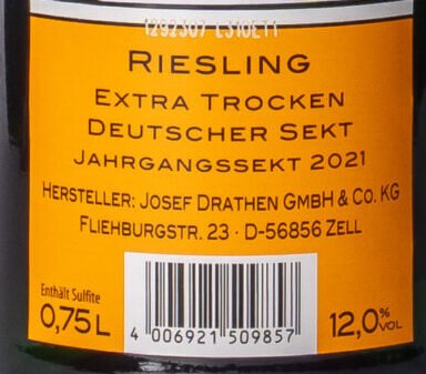 Drathen, Joh. Baptist Dietrich, Sekt Extra Trocken, Riesling 2021